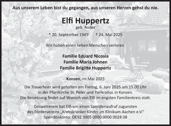 Traueranzeige von Elfi Huppertz von WochenSpiegel