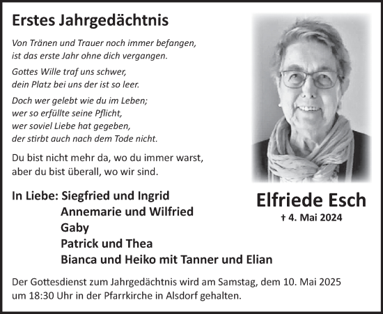 Traueranzeige von Elfriede Esch von WochenSpiegel