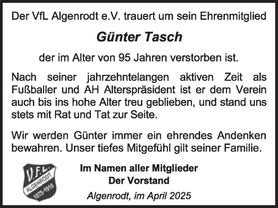Traueranzeige von Günter Tasch von WochenSpiegel