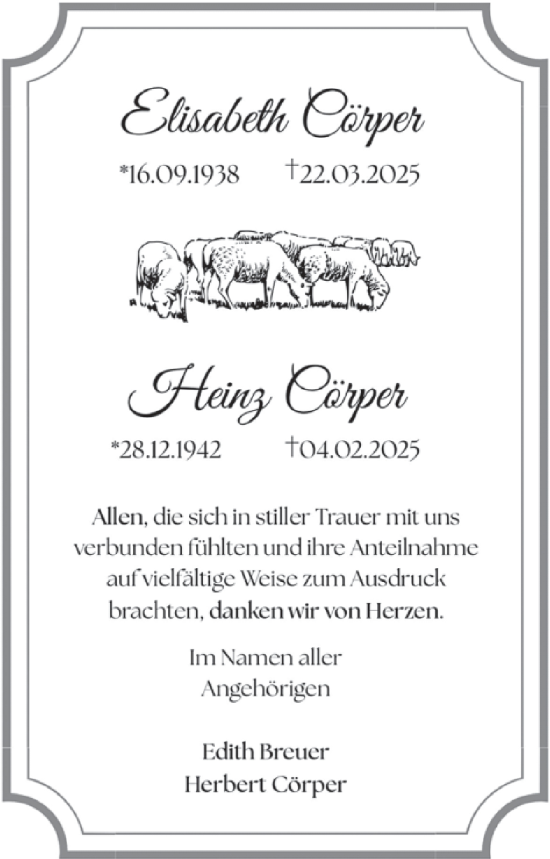 Traueranzeige von Heinz Görper von WochenSpiegel