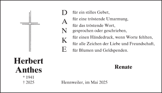 Traueranzeige von Herbert Anthes von WochenSpiegel