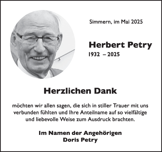 Traueranzeige von Herbert Petry von WochenSpiegel