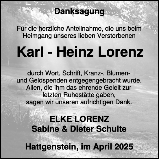 Traueranzeige von Karl-Heinz Lorenz von WochenSpiegel
