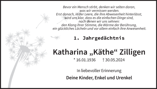 Traueranzeige von Katharina Zilligen von WochenSpiegel