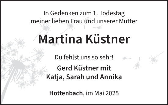 Traueranzeige von Martina Küstner von WochenSpiegel