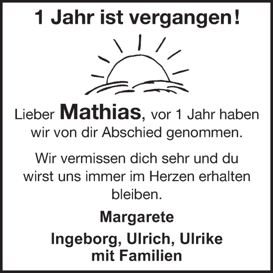 Traueranzeige von Mathias  von WochenSpiegel