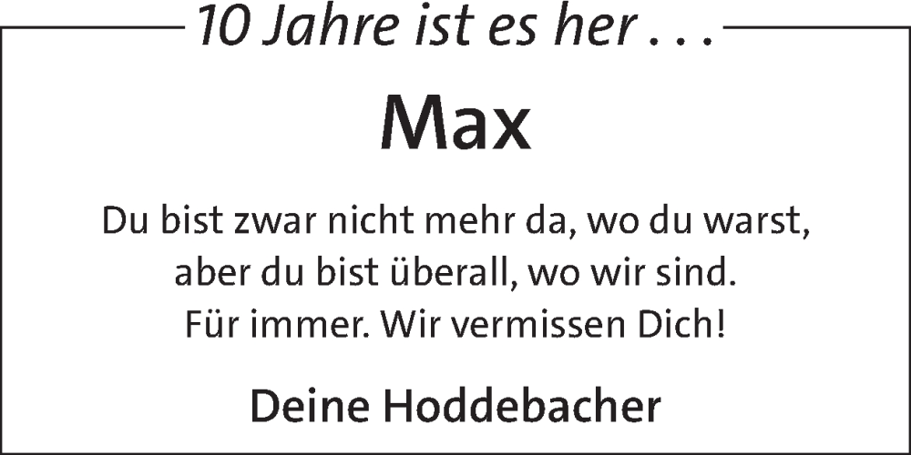  Traueranzeige für Max  vom 24.05.2025 aus WochenSpiegel