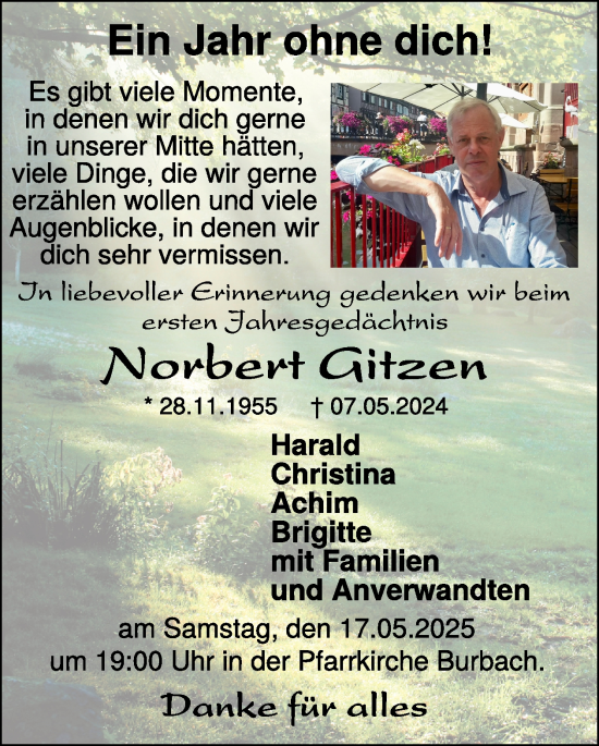 Traueranzeige von Norbert Gitzen von WochenSpiegel