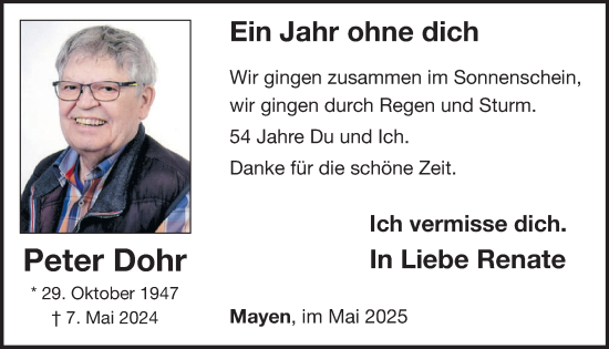 Traueranzeige von Peter Dohr von WochenSpiegel