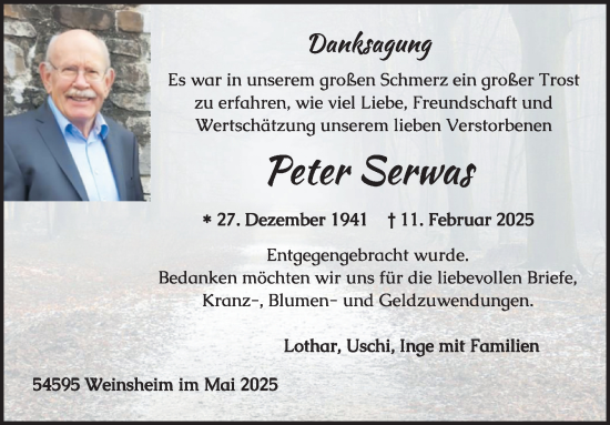 Traueranzeige von Peter Serwas von WochenSpiegel