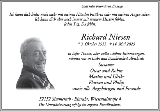 Traueranzeige von Richard Niesen von WochenSpiegel