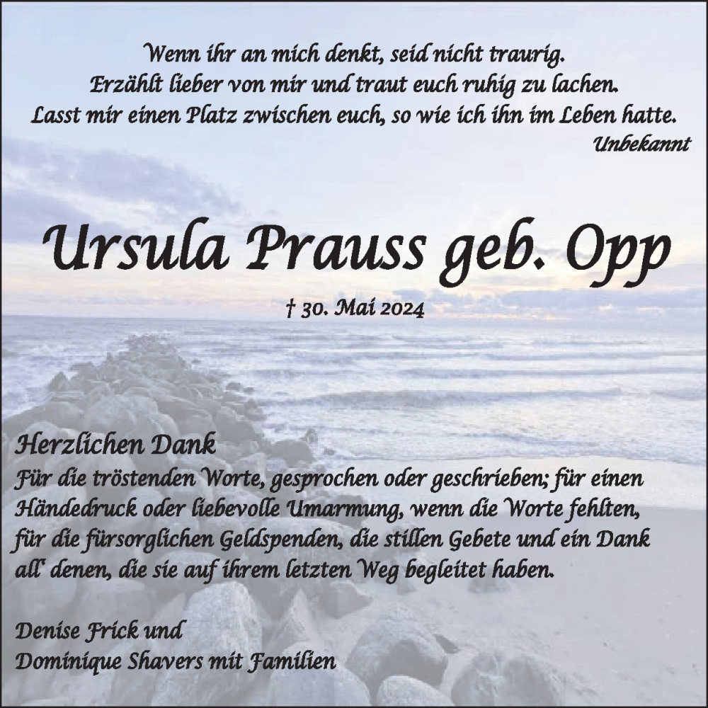  Traueranzeige für Ursula Prauss vom 23.11.2024 aus WochenSpiegel