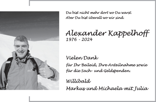 Traueranzeige von Alexander Kappelhoff von WochenSpiegel