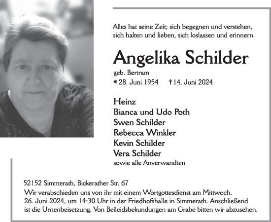 Traueranzeige von Angelika Schilder von WochenSpiegel