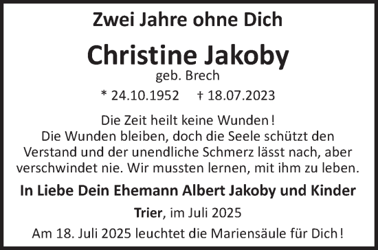 Traueranzeige von Christine Jakoby von WochenSpiegel