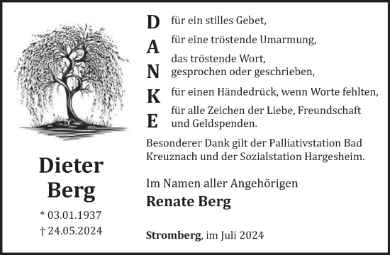 Traueranzeige von Dieter Berg von WochenSpiegel