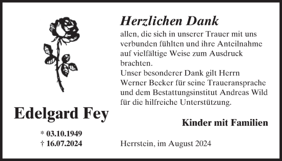 Traueranzeige von Edelgard Fey von WochenSpiegel