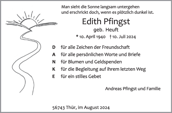 Traueranzeige von Edith Pfingst von WochenSpiegel