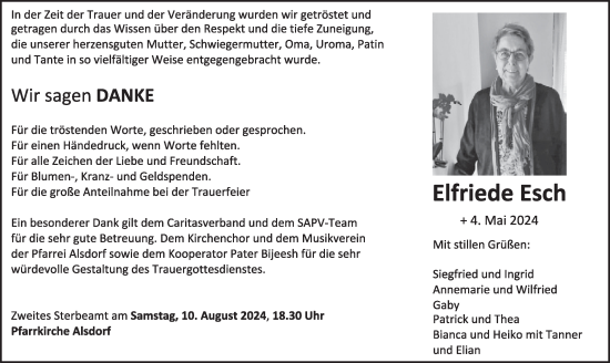 Traueranzeige von Elfriede Esch von WochenSpiegel