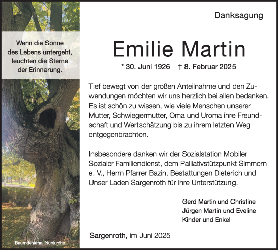 Traueranzeige von Emilie Martin von WochenSpiegel