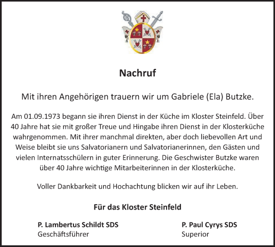 Traueranzeige von Gabriele Butzke von WochenSpiegel