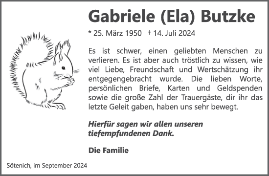 Traueranzeige von Gabriele Butzke von WochenSpiegel