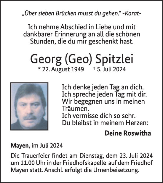 Traueranzeige von Georg Spitzlei von WochenSpiegel