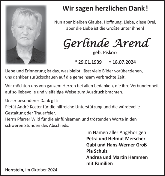 Traueranzeige von Gerlinde Arend von WochenSpiegel