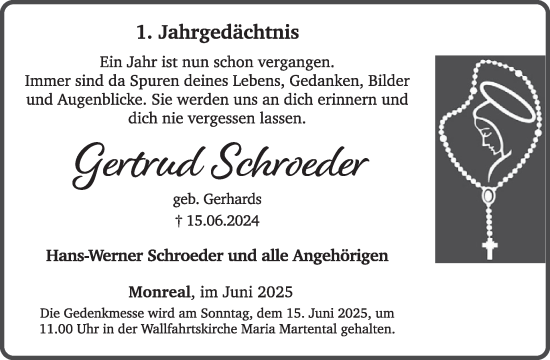 Traueranzeige von Gertrud Schroeder von WochenSpiegel