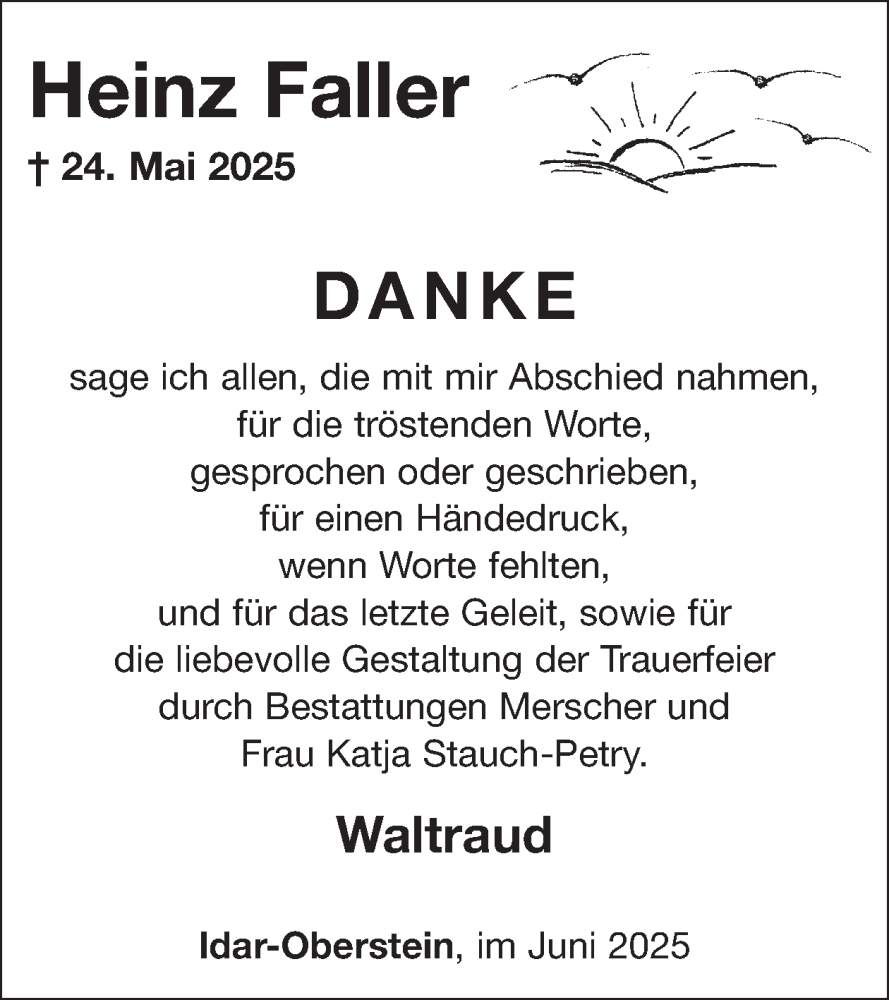  Traueranzeige für Heinz Faller vom 28.06.2025 aus WochenSpiegel
