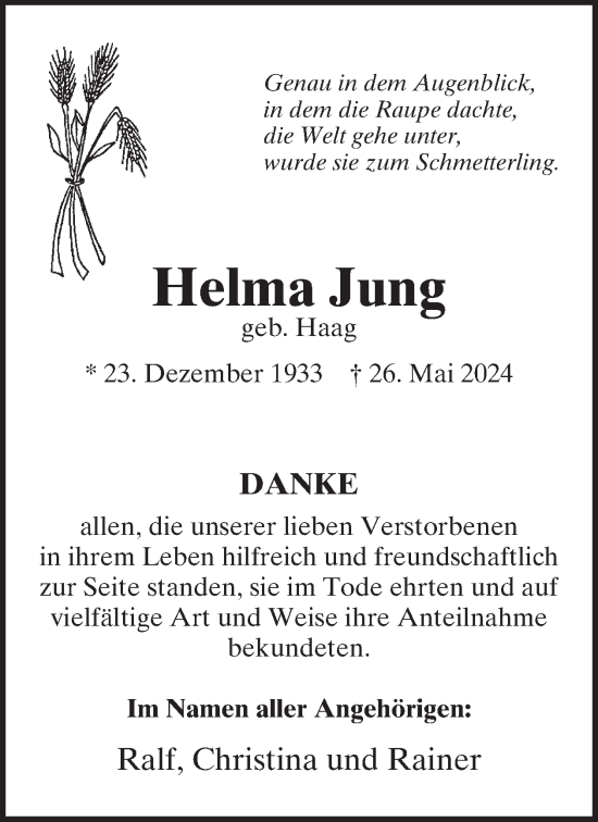 Traueranzeige von Helma Jung von WochenSpiegel