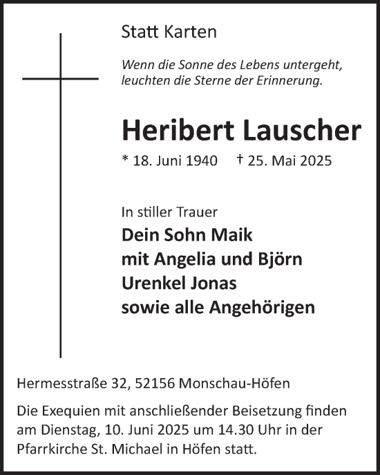 Traueranzeige von Heribert Lauscher von WochenSpiegel
