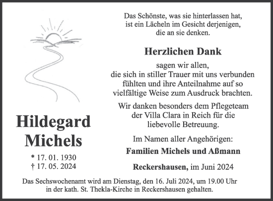 Traueranzeige von Hildegard Michels von WochenSpiegel