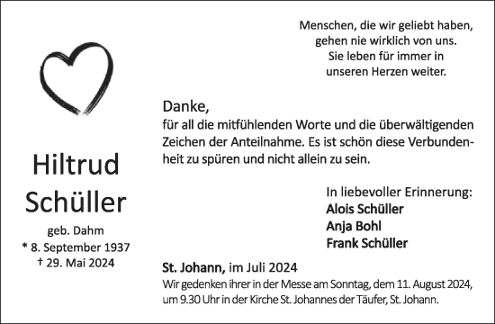 Traueranzeige von Hiltrud Schüller von WochenSpiegel
