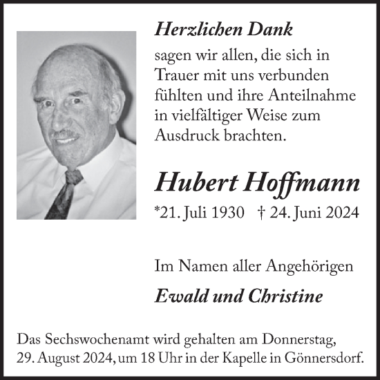 Traueranzeige von Hubert Hoffmann von WochenSpiegel