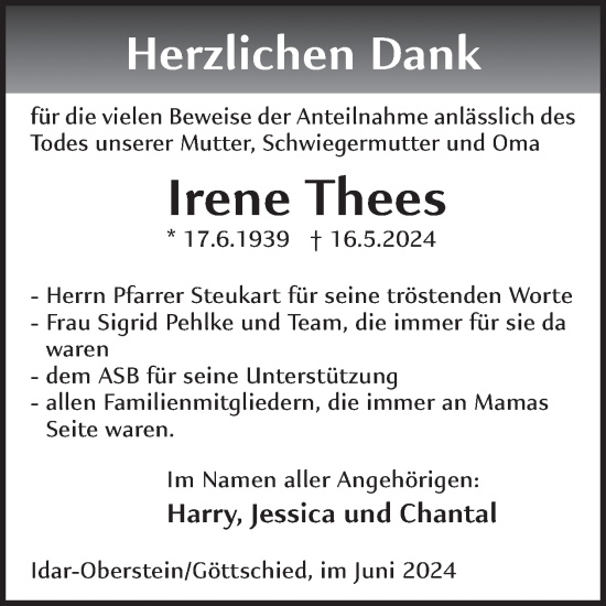 Traueranzeige von Irene Thees von WochenSpiegel