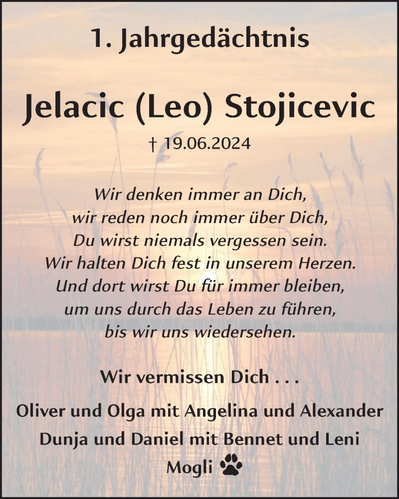 Traueranzeige für Jelacic Stojicevic vom 20.06.2025 aus WochenSpiegel