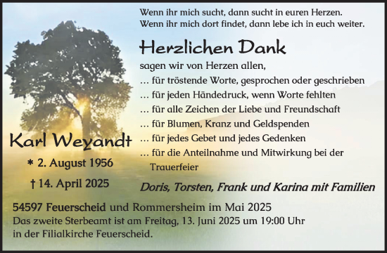 Traueranzeige von Karl Weyandt von WochenSpiegel