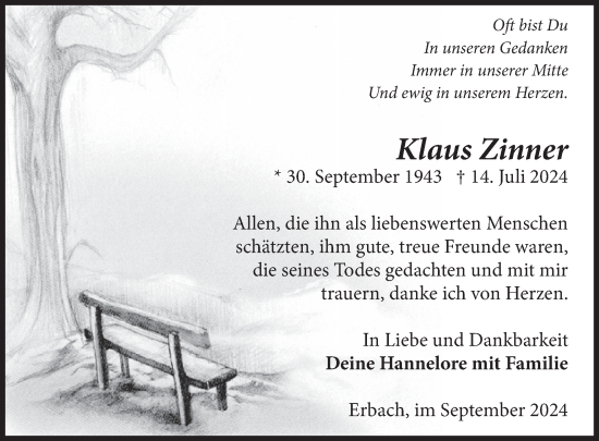 Traueranzeige von Klaus Zinner von WochenSpiegel