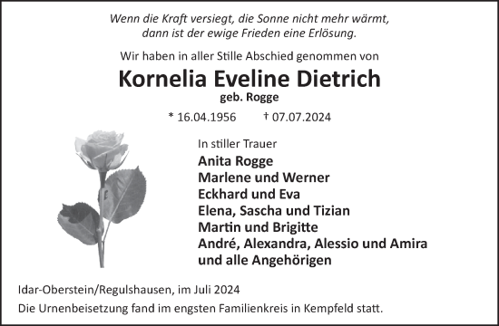 Traueranzeige von Kornelia Eveline Dietrich von WochenSpiegel