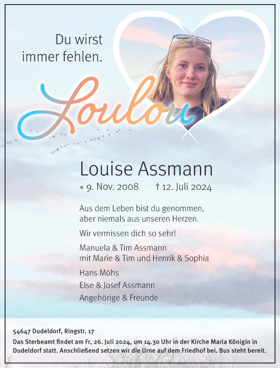 Traueranzeige von Louise Assmann von WochenSpiegel