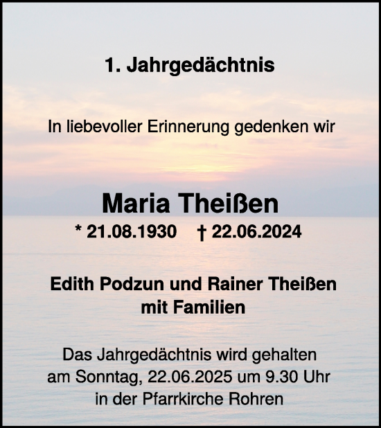 Traueranzeige von Maria Theißen von WochenSpiegel