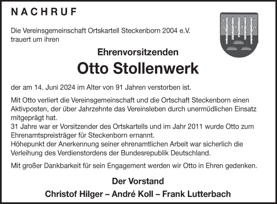 Traueranzeige von Otto Stollenwerk von WochenSpiegel