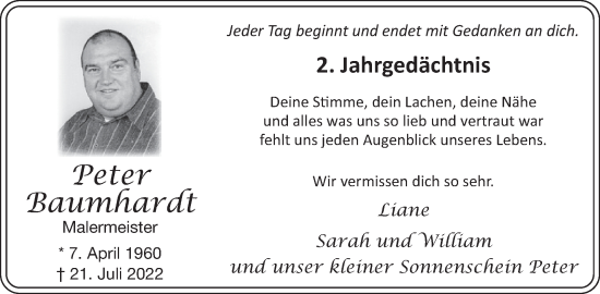 Traueranzeige von Peter Baumhardt von WochenSpiegel