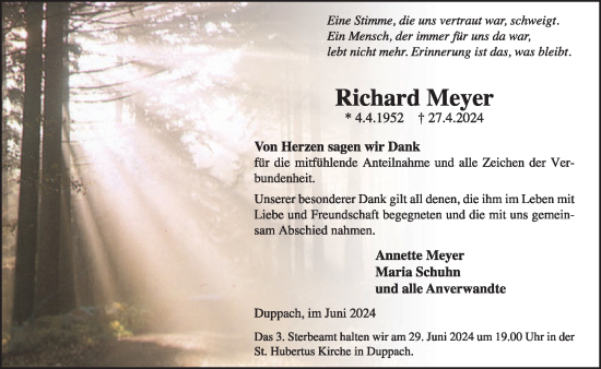 Traueranzeige von Richard Meyer von WochenSpiegel