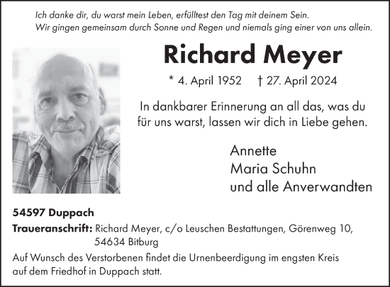 Traueranzeige von Richard Meyer von WochenSpiegel
