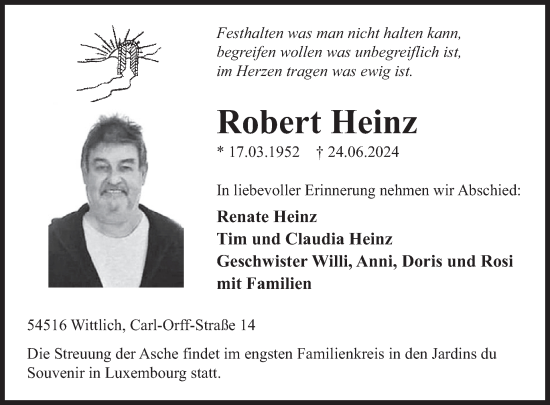 Traueranzeige von Robert Heinz von WochenSpiegel