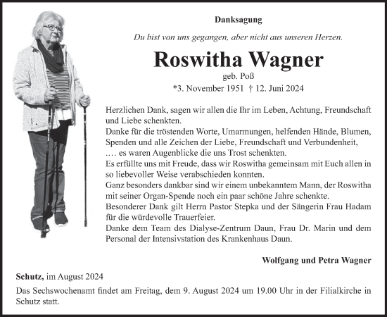 Traueranzeige von Roswitha Wagner von WochenSpiegel