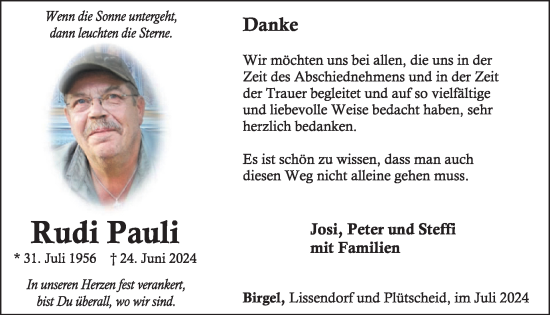 Traueranzeige von Rudi Pauli von WochenSpiegel