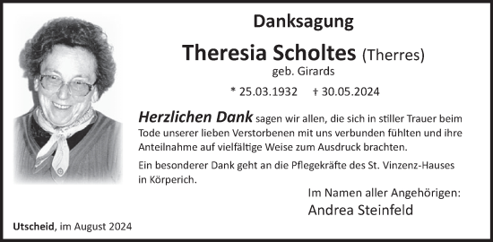 Traueranzeige von Theresia Scholtes von WochenSpiegel